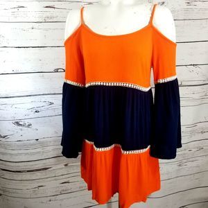 UMGEE BOHO ORANGE BLUE COLD SHOULDER TUNIC Small
